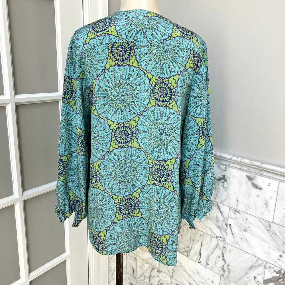 Lauren Gold 100% Silk Boho Print Tie-Neck Blouse Small - Picture 2 of 5